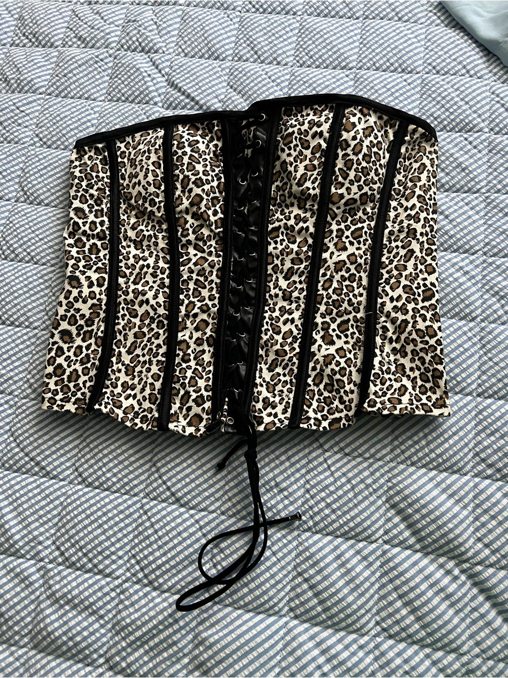 Leopard Print Waist Cincher Corset - Black Trim